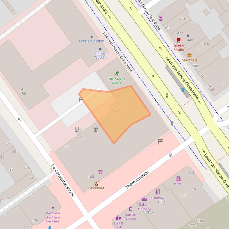 Kaart van postcodegebied 2593BK.