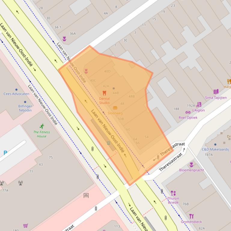 Kaart van postcodegebied 2593BV.