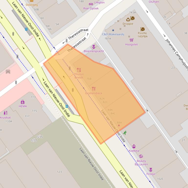 Kaart van postcodegebied 2593BW.