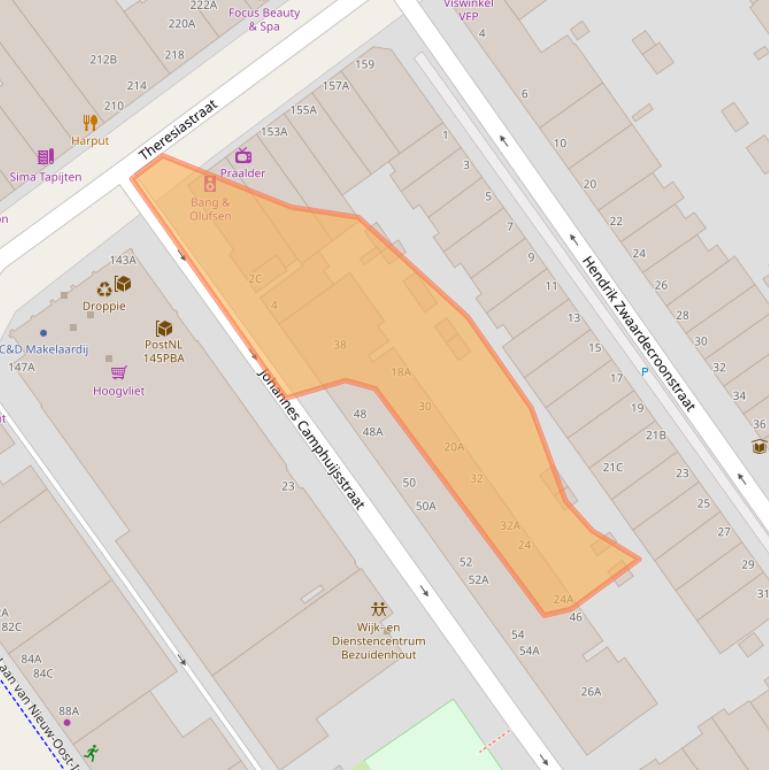 Kaart van postcodegebied 2593CP.