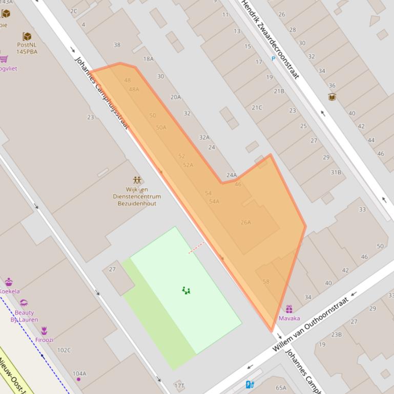 Kaart van postcodegebied 2593CR.