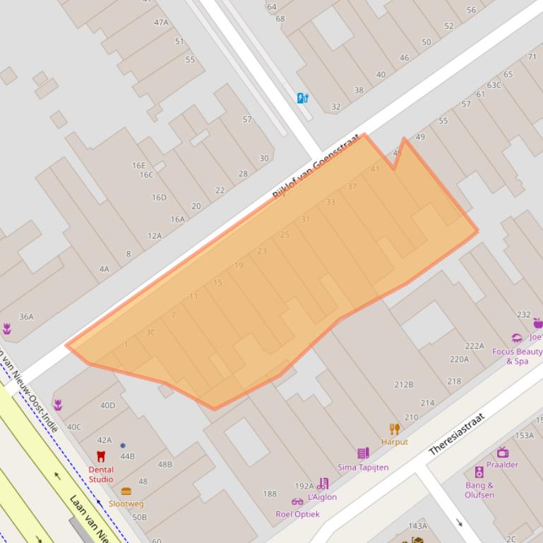 Kaart van postcodegebied 2593EE.