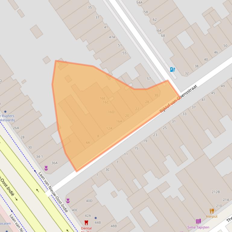 Kaart van postcodegebied 2593EH.