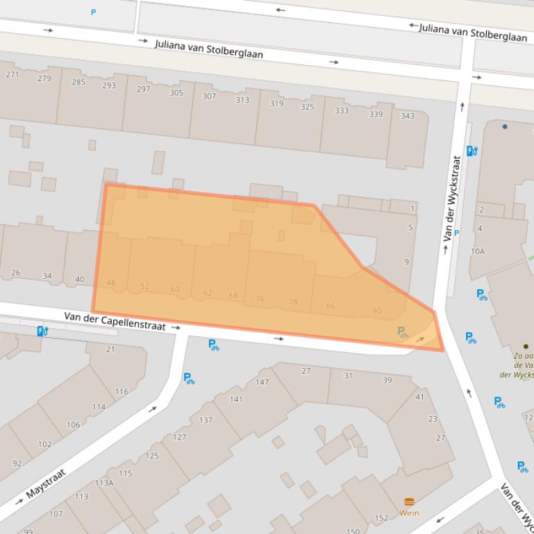 Kaart van postcodegebied 2593XE.