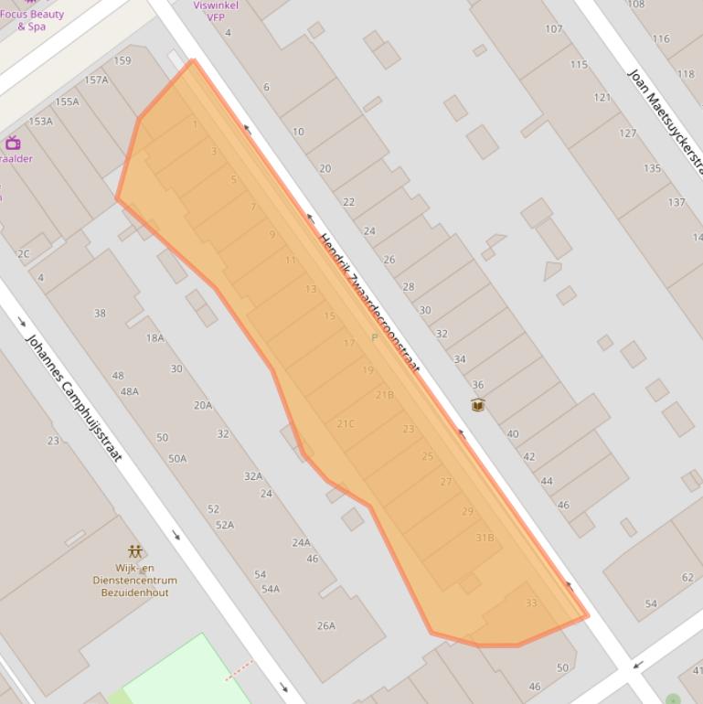 Kaart van postcodegebied 2593XK.