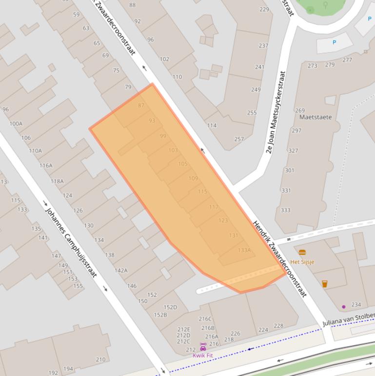 Kaart van postcodegebied 2593XM.