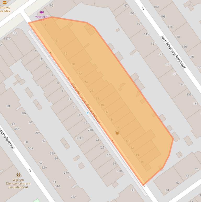 Kaart van postcodegebied 2593XS.