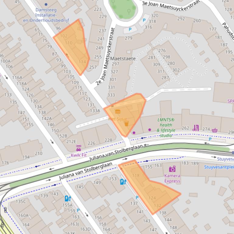 Kaart van postcodegebied 2593XV.