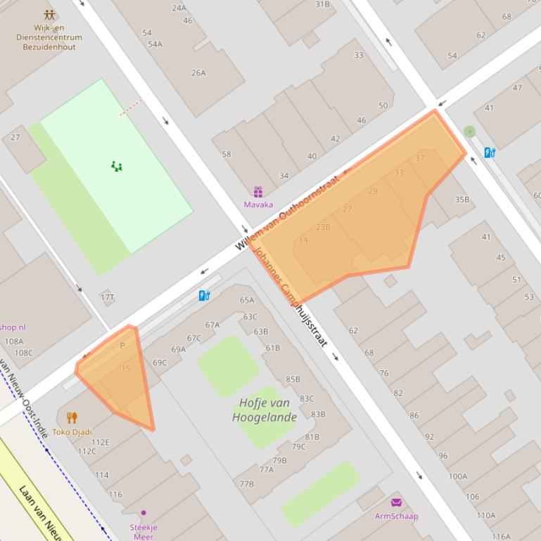 Kaart van postcodegebied 2593ZT.