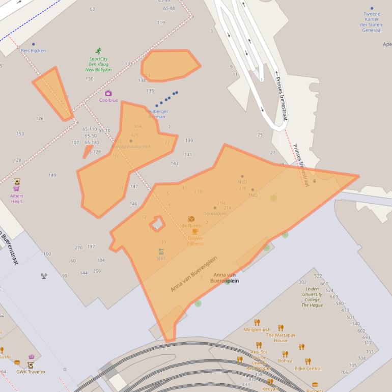 Kaart van postcodegebied 2595DA.