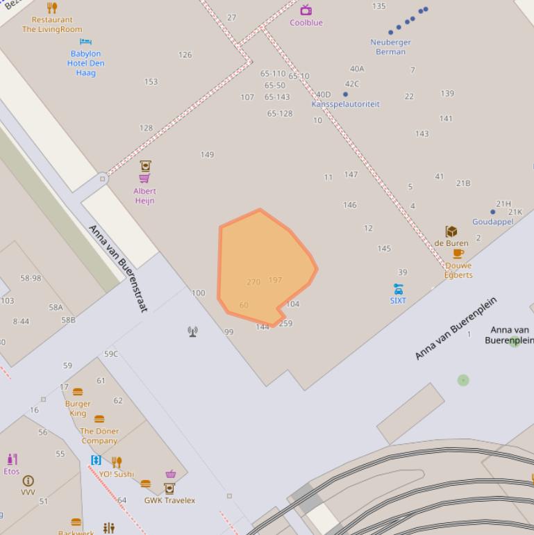 Kaart van postcodegebied 2595DD.