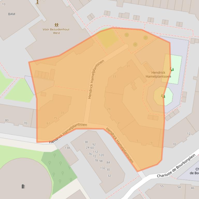 Kaart van postcodegebied 2595XR.