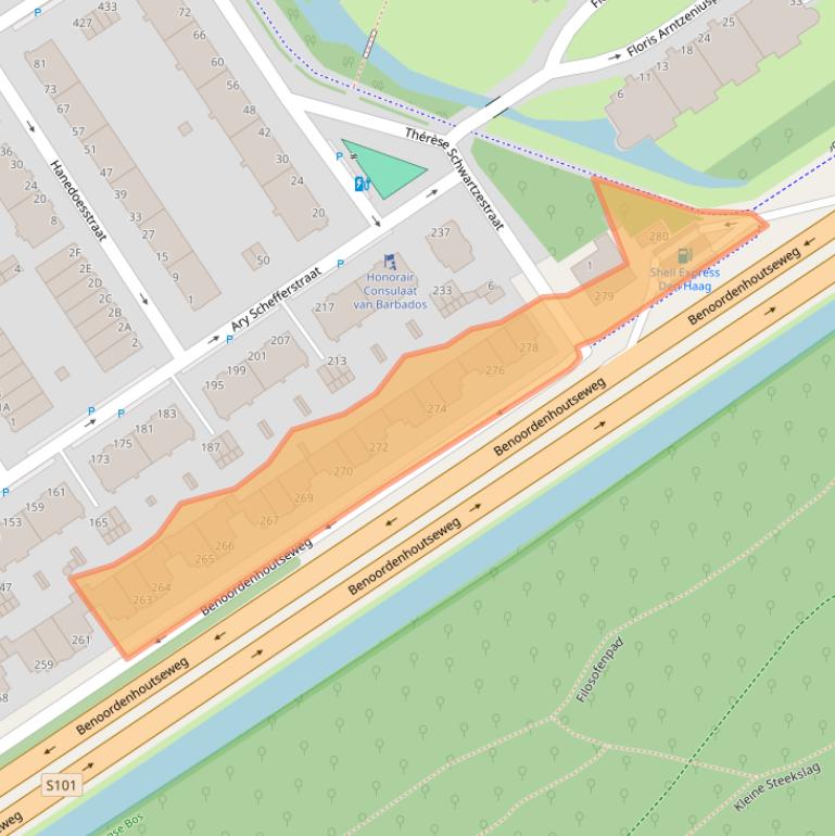 Kaart van postcodegebied 2596BJ.