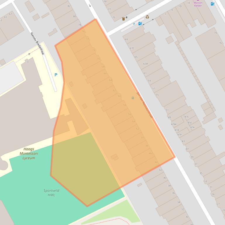 Kaart van postcodegebied 2596BV.