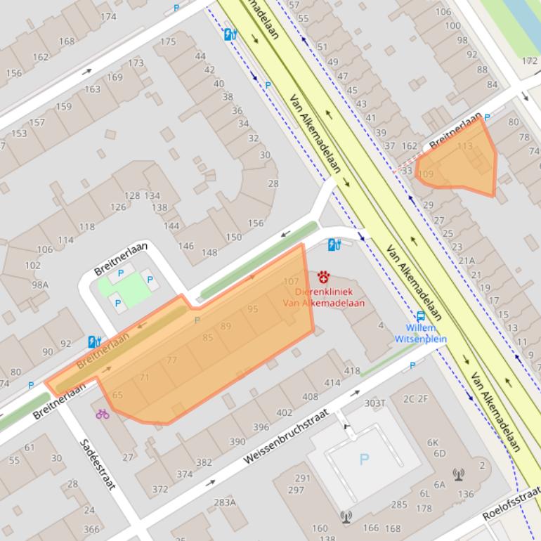 Kaart van postcodegebied 2596GX.