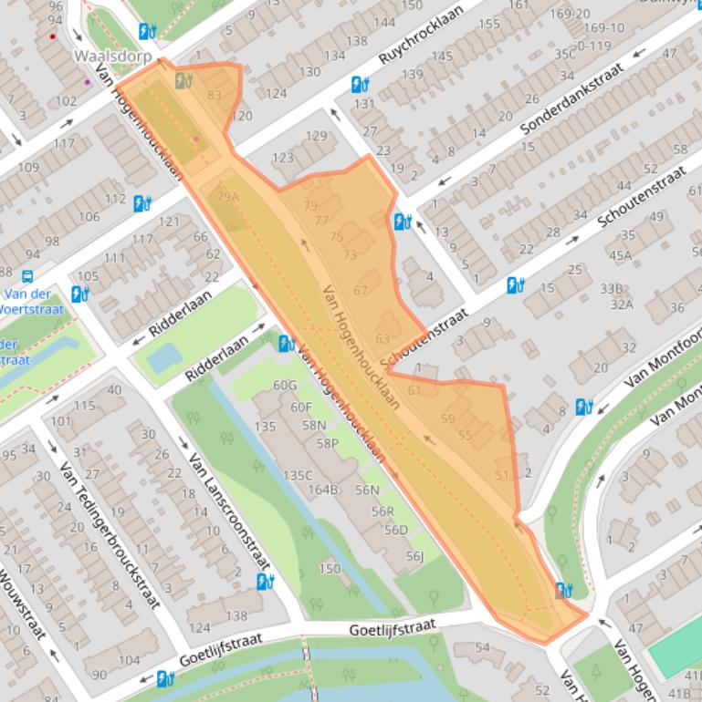 Kaart van postcodegebied 2596TB.