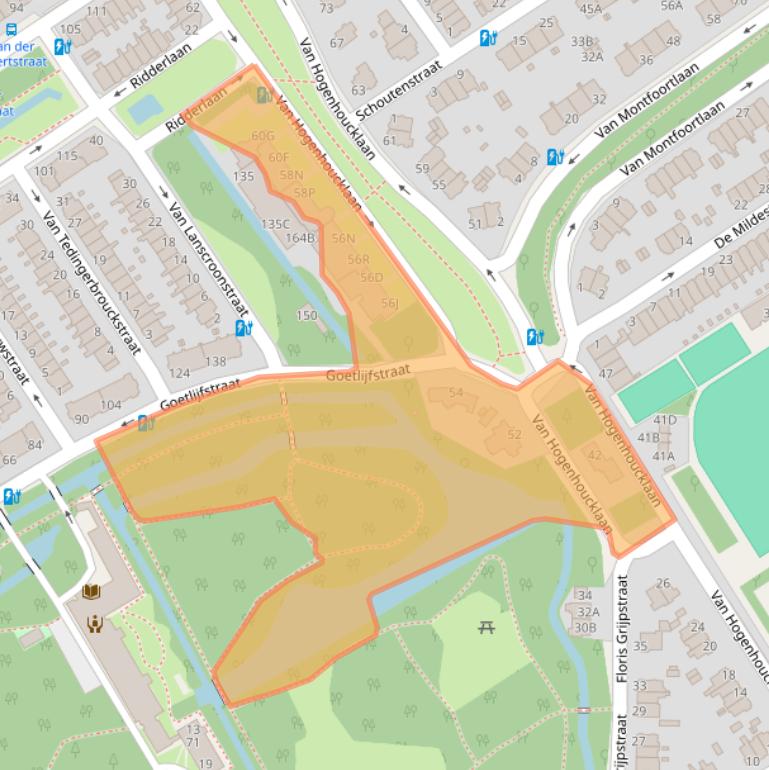 Kaart van postcodegebied 2596TE.