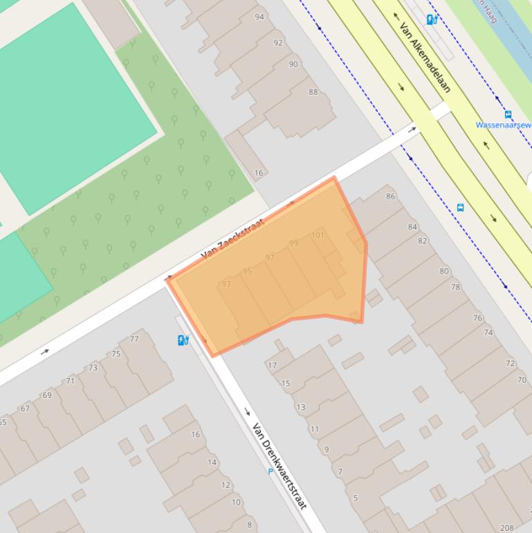 Kaart van postcodegebied 2596TT.