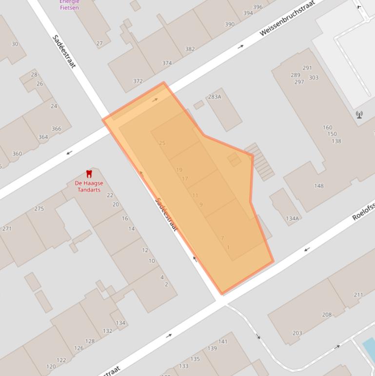 Kaart van postcodegebied 2596XA.