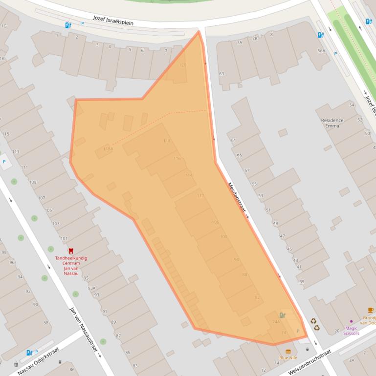 Kaart van postcodegebied 2596XZ.