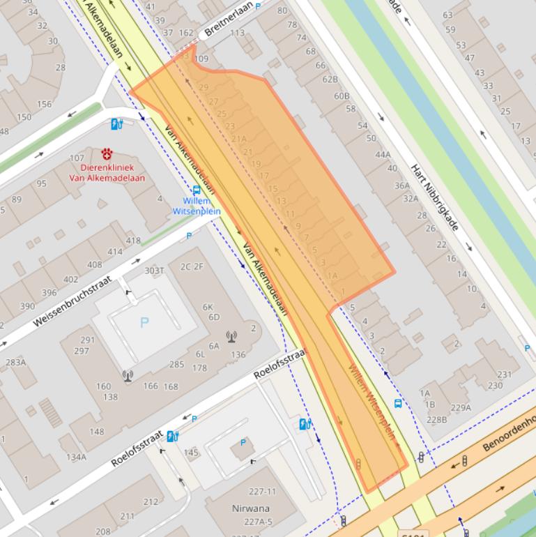 Kaart van postcodegebied 2597AA.