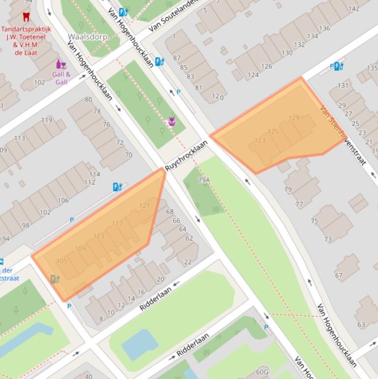 Kaart van postcodegebied 2597EL.