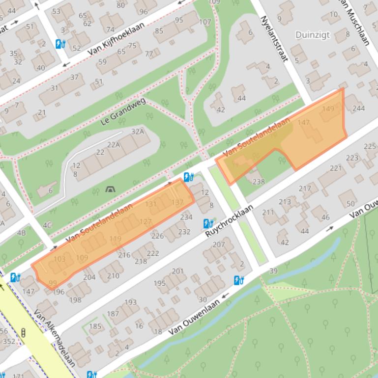 Kaart van postcodegebied 2597EX.