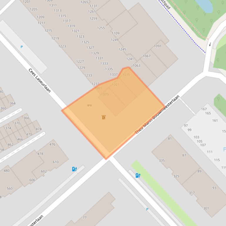 Kaart van postcodegebied 2597GK.