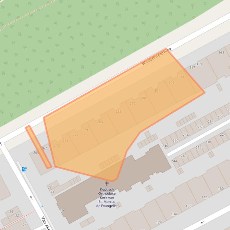 Kaart van postcodegebied 2597HX.