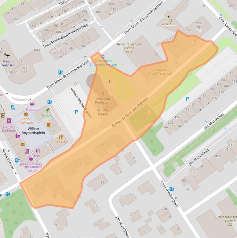 Kaart van postcodegebied 2597TJ.