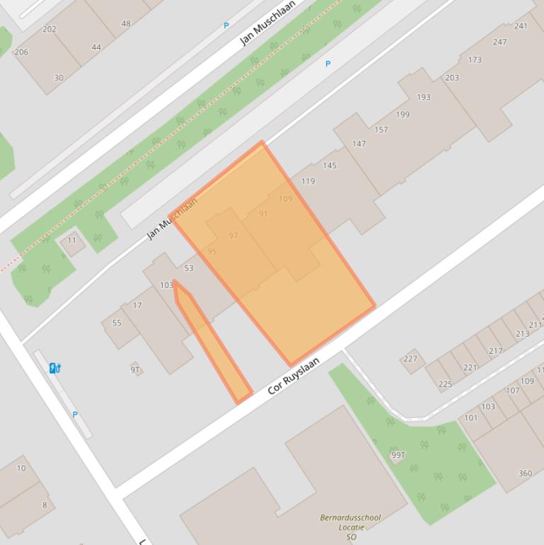 Kaart van postcodegebied 2597TR.