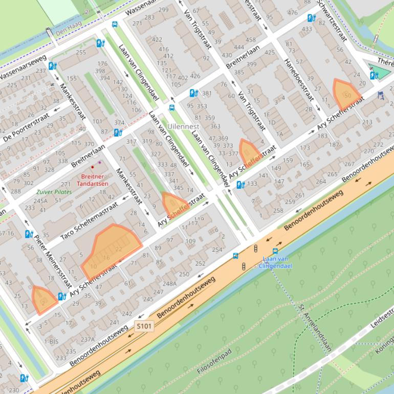 Kaart van postcodegebied 2597VV.