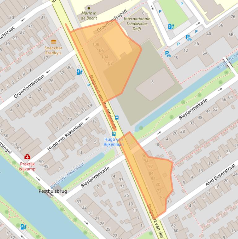 Kaart van postcodegebied 2612SZ.