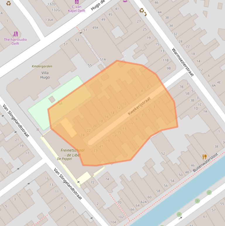 Kaart van postcodegebied 2613VE.