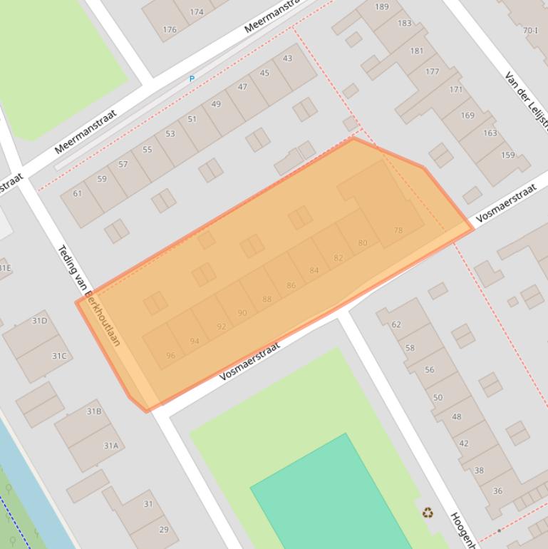 Kaart van postcodegebied 2614AT.