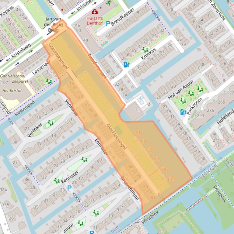 Kaart van postcodegebied 2614SJ.