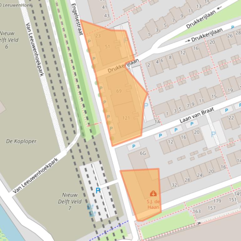 Kaart van postcodegebied 2627AA.