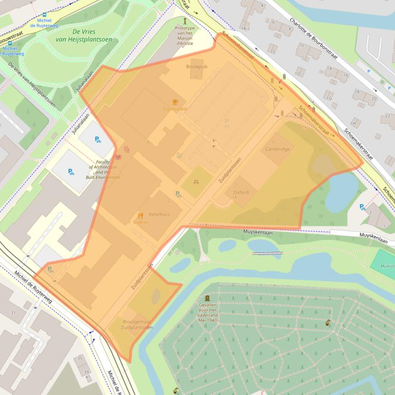 Kaart van postcodegebied 2628BZ.