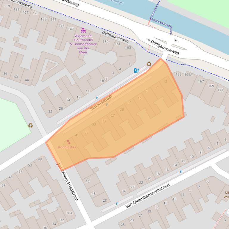 Kaart van postcodegebied 2628TD.