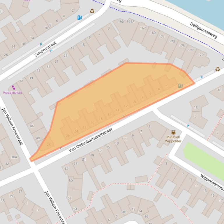Kaart van postcodegebied 2628TW.