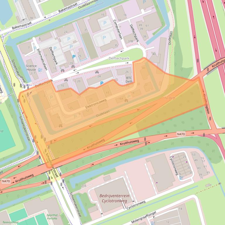 Kaart van postcodegebied 2628XG.