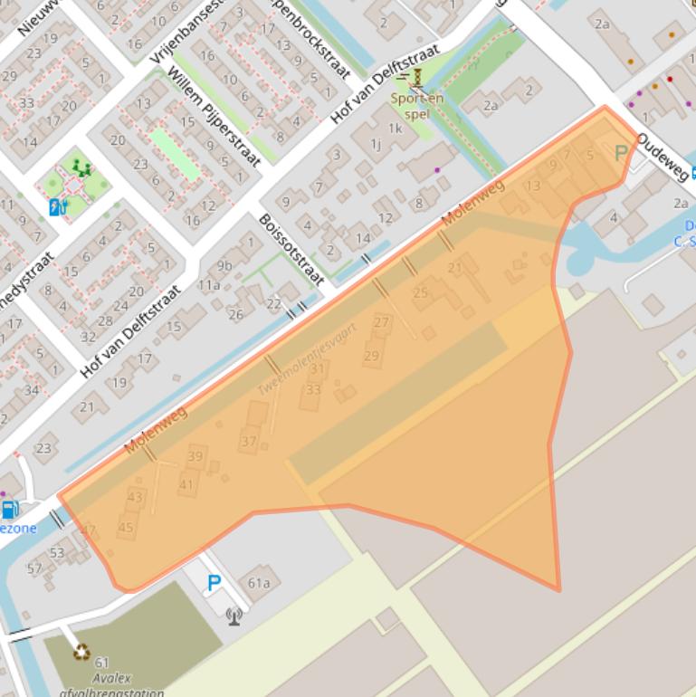 Kaart van postcodegebied 2631AA.