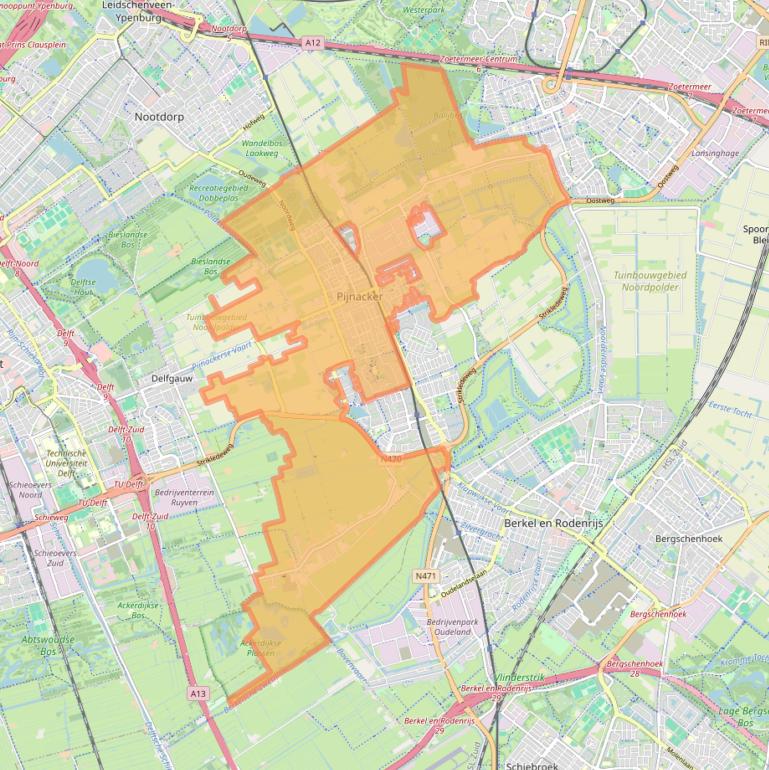 Kaartafbeelding, ingezoomd op postcodegebied 2641.