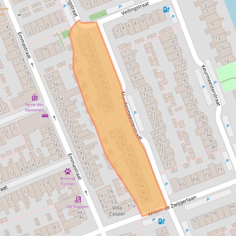 Kaart van postcodegebied 2641JX.