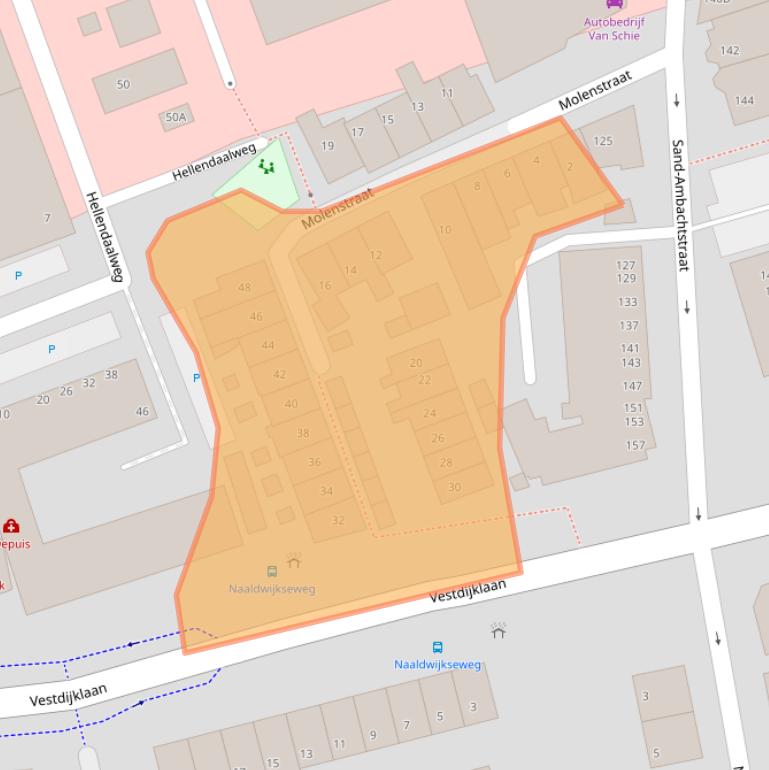 Kaart van postcodegebied 2691BZ.