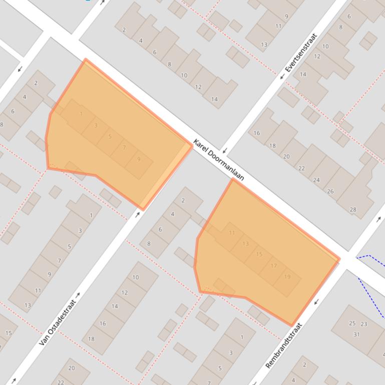 Kaart van postcodegebied 2712JA.