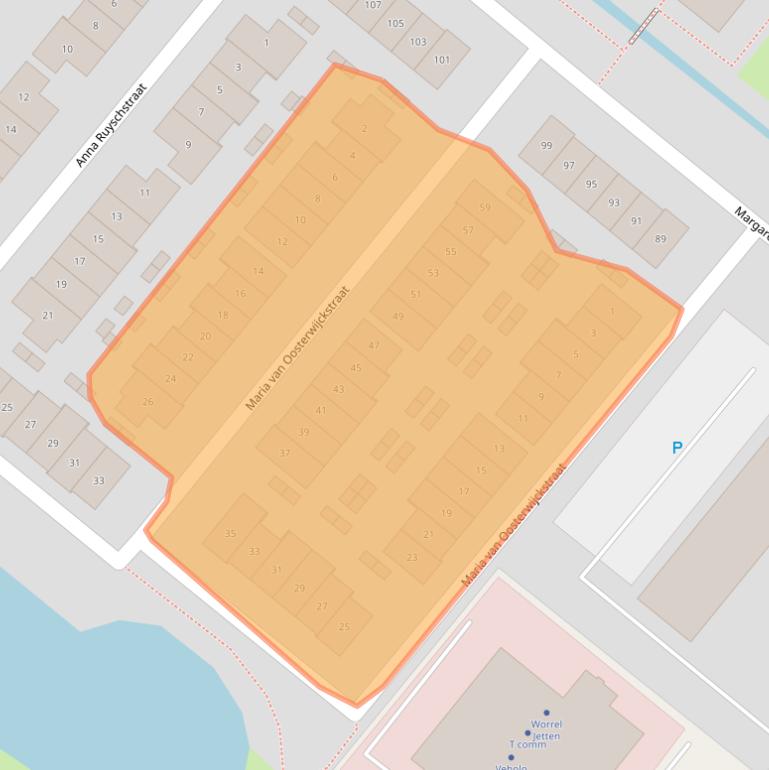 Kaart van postcodegebied 2712XA.