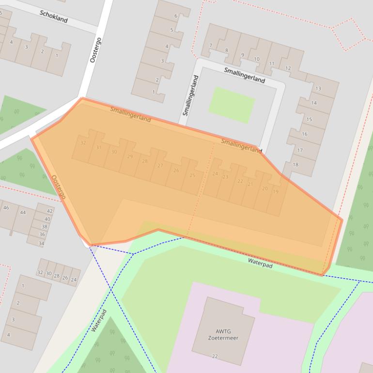 Kaart van postcodegebied 2716AE.