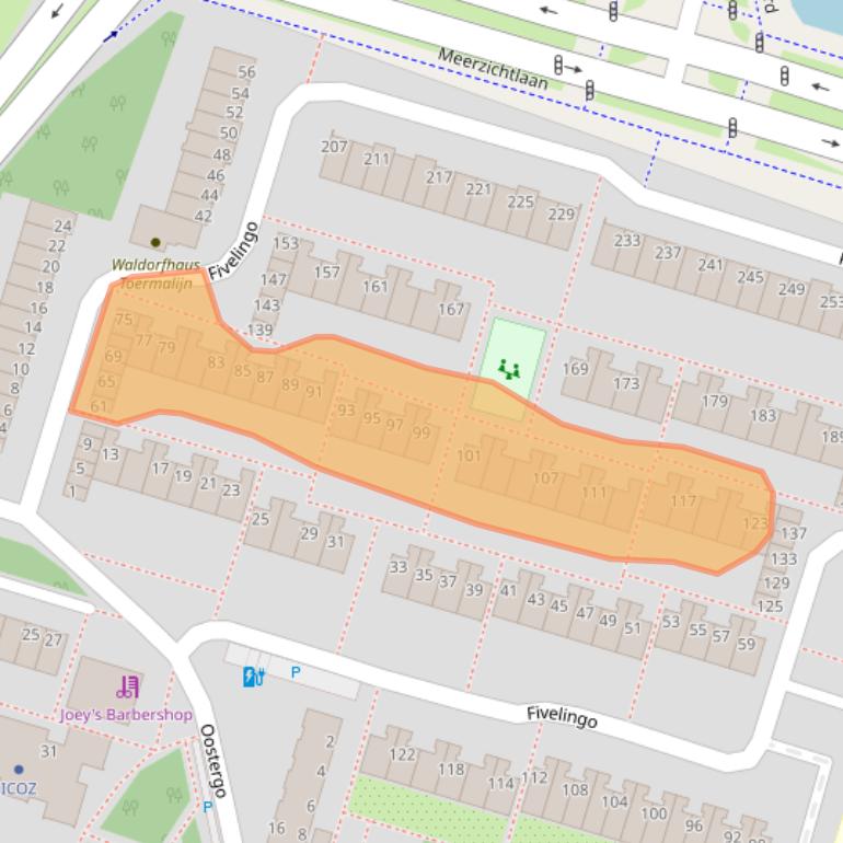 Kaart van postcodegebied 2716BB.