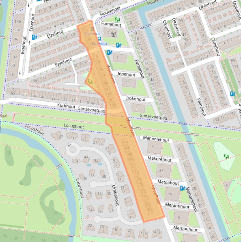 Kaart van postcodegebied 2719JJ.